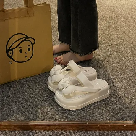 蝴蝶结厚底沙滩凉拖鞋女外穿2024年夏季新款小个子增高人字拖海边商品大图