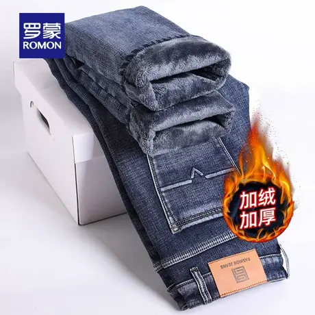 【加绒保暖】罗蒙男士加厚牛仔裤2023冬季新款时尚潮流复古直筒裤商品大图