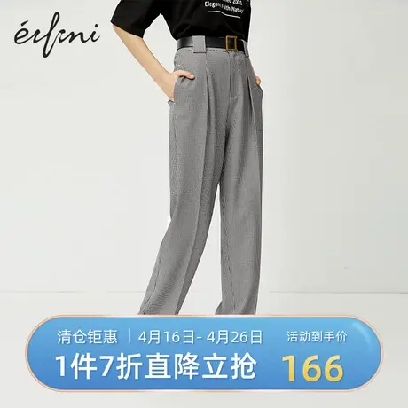 伊芙丽春新款韩版高腰气质铅笔裤复古格子西装裤女1B2950691商品大图