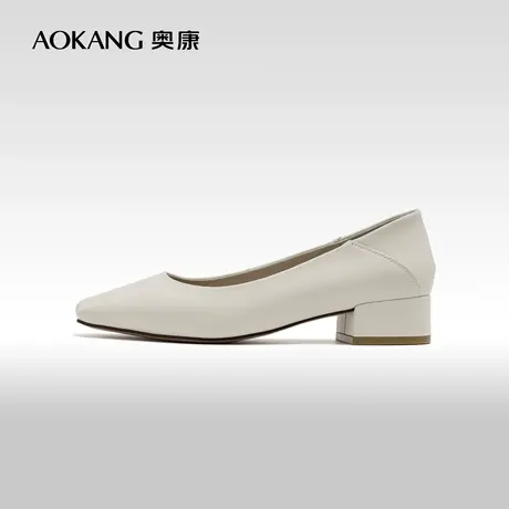 奥康女鞋 2024春季新款温婉浅口方头单鞋简约韩系粗跟通勤鞋职场商品大图