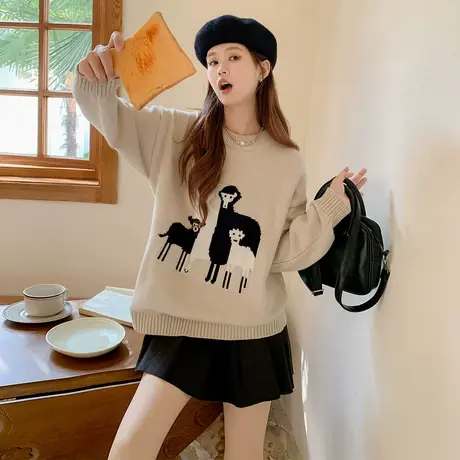 othermix设计感小个子圆领毛衣女2024春秋新款外穿内搭打底针织衫图片