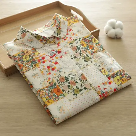 春秋季韩版文艺小清新碎花格子长袖衬衫女学院风宽松百搭上衣外套图片