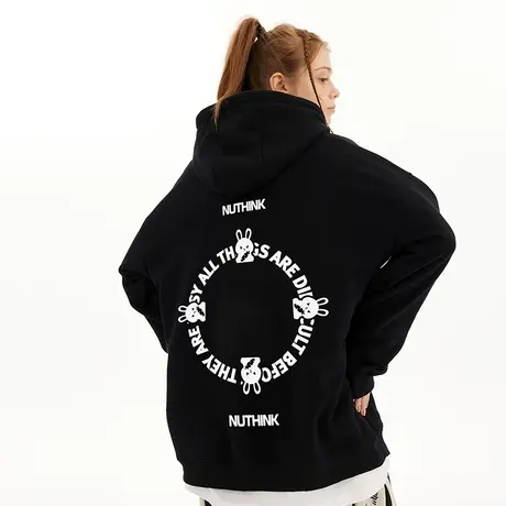 Nuthink美式高街vibe风连帽卫衣男加绒加厚大码情侣装外套上衣潮图片
