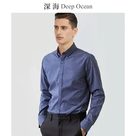 深海格子衬衫男长袖商务休闲竹纤维格纹男士衬衣潮流春季2024新款图片