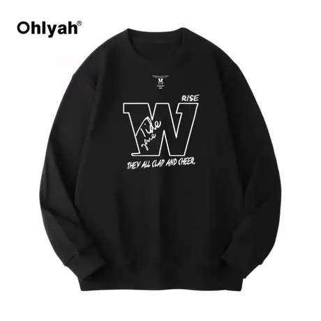 Ohlyah圆领大码卫衣男春秋无帽印花上衣潮牌宽松长袖学生休闲外套商品大图