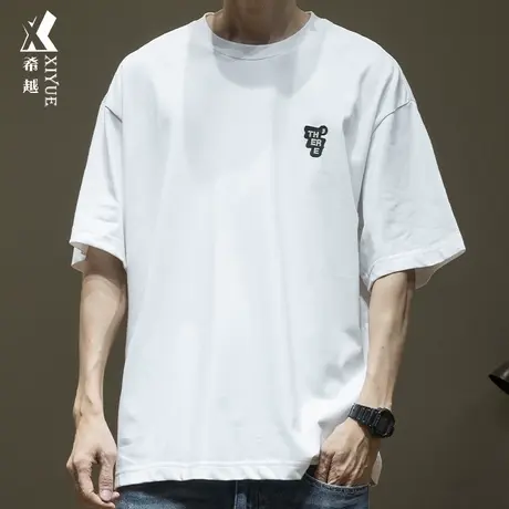 希越230g纯棉短袖T恤男2024春夏新款宽松大码休闲男士五分袖上衣商品大图