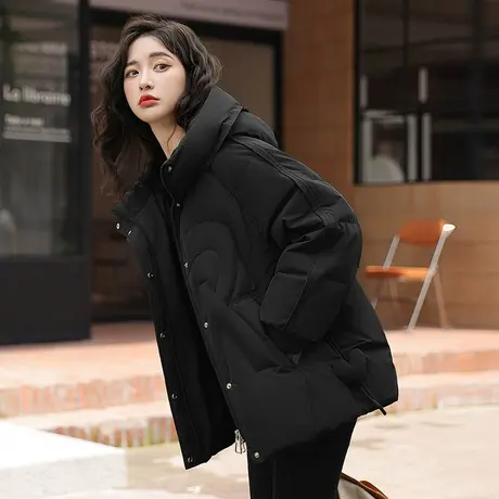 雪中飞羽绒服女短款2023新款冬季连帽时尚休闲宽松韩版鸭绒外套潮图片