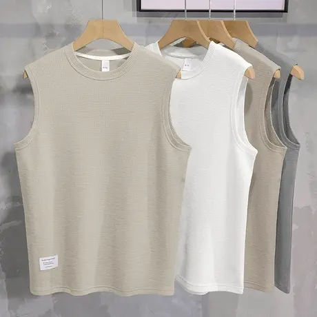 华夫格重磅背心男夏季跨栏无袖t恤运动纯色坎肩篮球健身跨栏汗衫商品大图