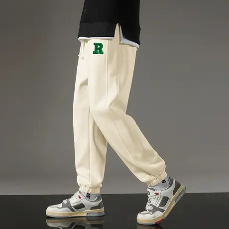 男士长裤子2023新款秋冬休闲运动裤九分抽绳小脚束脚加绒卫裤百搭商品大图