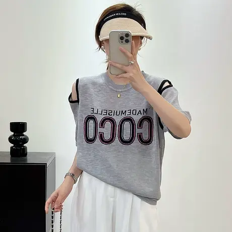 短袖t恤女2023新款夏季女装宽松半袖上衣设计感小众夏装体恤洋气商品大图