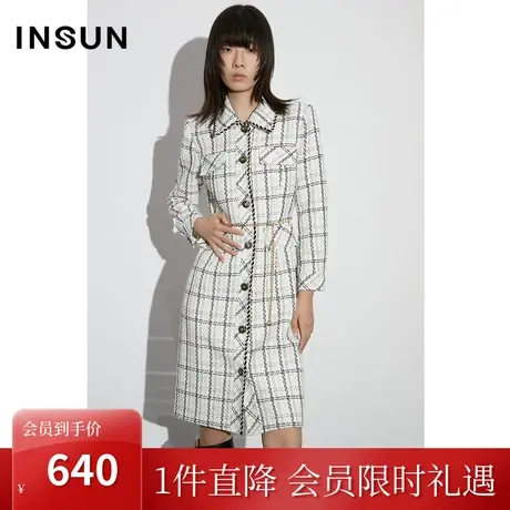 [触感香风]恩裳COVER2023早春新款别致三色编织纱线风衣式连衣裙图片