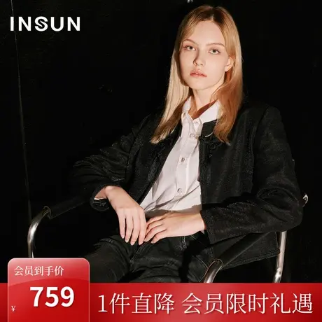 [国风系列]恩裳COVER2023秋季新款花纱仿麻抗皱挺括气质西装外套图片