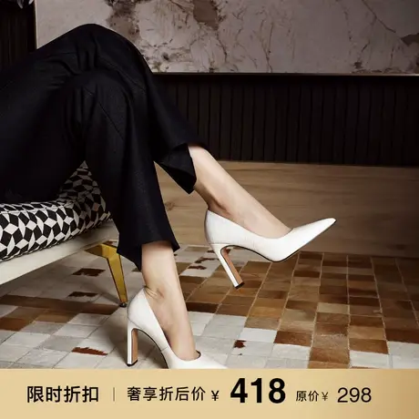 熙漫2023秋冬新款浅口白色粗跟高跟鞋法式气质日常百搭尖头单鞋女商品大图