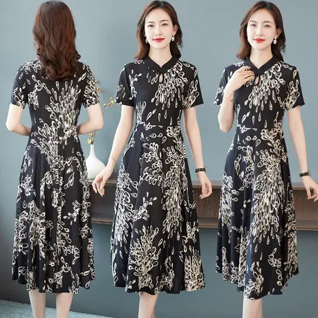 短袖春夏连衣裙女2022年新款夏装气质中长款高端妈妈显瘦打底裙子商品大图