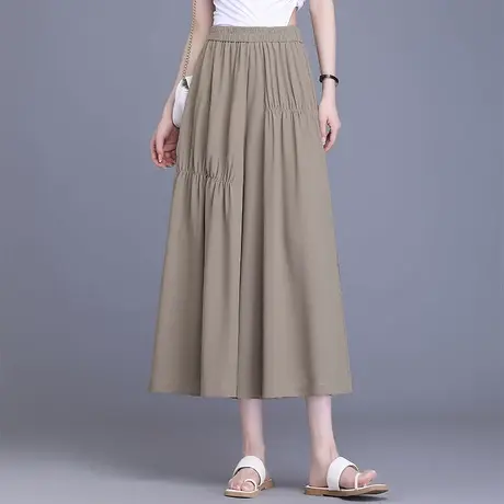 2023夏季新款冰凉丝裙裤八分裤女松紧腰大码宽松阔腿裤垂感休闲裤商品大图