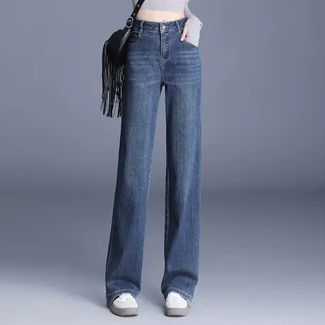 时尚高腰显瘦遮肉阔腿休闲长裤女2023秋季新款显腿长直筒牛仔裤子商品大图