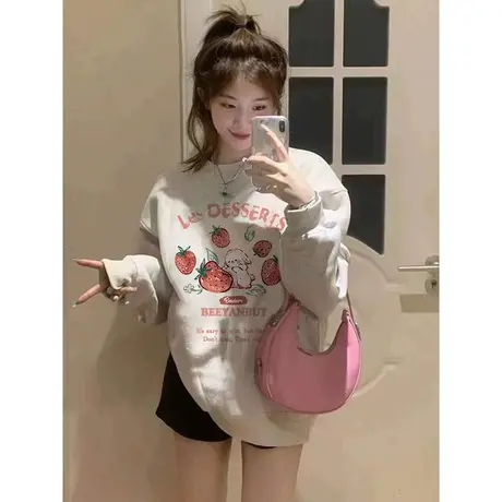 美式复古hiphop卫衣女2023春秋薄款宽松oversize小个子高级感外套商品大图