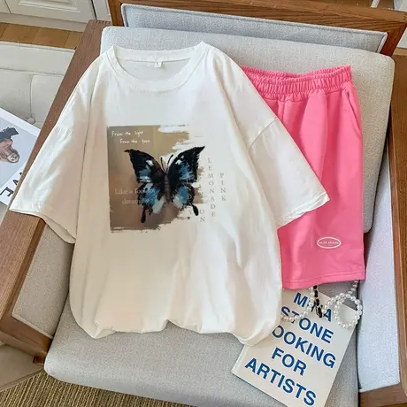网红盐系炸街运动服套装女夏季薄款宽松短袖短裤小个子休闲两件套商品大图