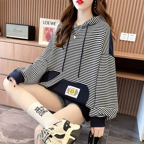 卫衣女春秋季韩版宽松设计感小众ins早秋装小个子薄款条纹外套潮图片