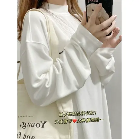 白色打底衫女秋冬大码胖mm显瘦内搭加绒保暖ins潮半高领百搭上衣商品大图