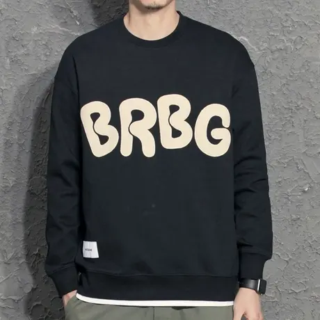 奕飏2022春季新款男士圆领基础字母卫衣宽松青年休闲薄款外套潮牌图片