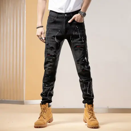 Modi Nick/摩帝尼克美式休闲牛仔裤男款破洞潮牌男款长裤印花时尚商品大图