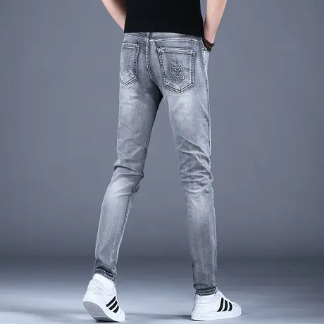 性价比高男士灰色高端牛仔裤男夏季男款2023新款修身小脚休闲裤子商品大图