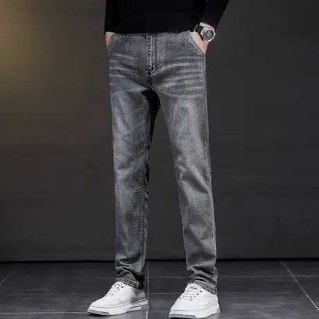 秋冬厚款弹力宽松直筒大码牛仔裤男简约洗水中腰长裤男百搭休闲款图片