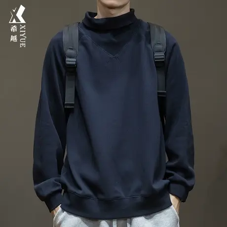 2023秋冬新款加绒高领运动卫衣男宽松大码胖子男士内搭打底衫上衣商品大图