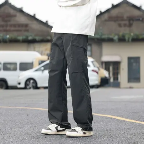 新品防泼水户外工装裤男登山冲锋裤宽松夏季薄款直筒抽绳潮春秋潮图片