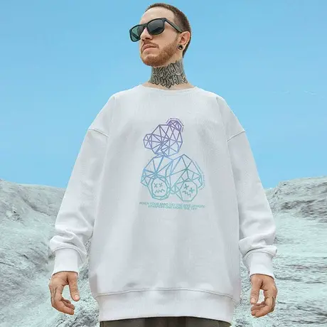 2023秋冬季新款高街卫衣男加绒加厚宽松圆领外套ins潮牌男装上衣图片