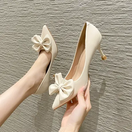 尖头蝴蝶结气质凉鞋女细跟2023年夏季新款时尚百搭仙女风浅口单鞋商品大图