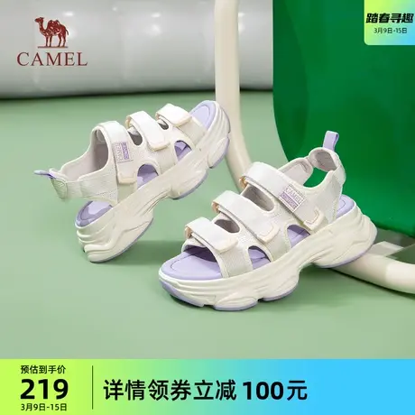 骆驼女鞋2024年夏季新款ins潮女休闲增高厚底凉鞋复古运动沙滩鞋商品大图