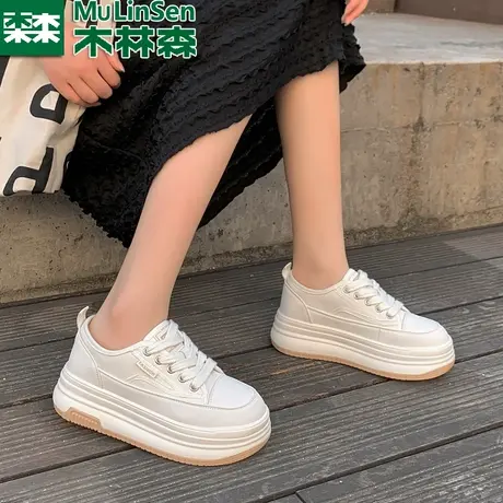 木林森女鞋真皮小白鞋ins风爆款网红厚底板鞋轻便显瘦增高运动鞋商品大图