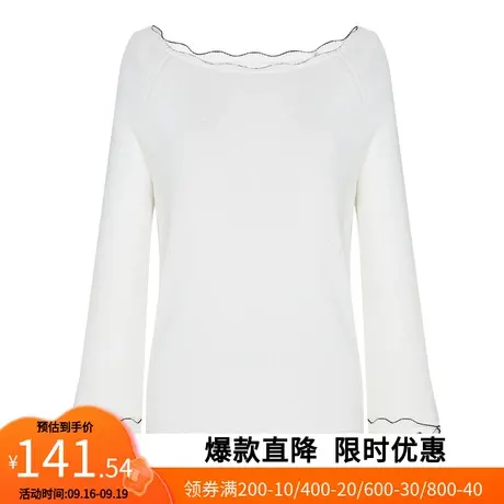 【艾格】2023春季新款女装简约花边领袖口韩版休闲洋气内搭针织衫图片