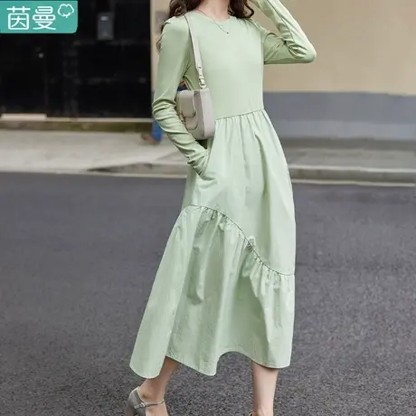 茵曼官方旗舰店女装长袖连衣裙2023新款春秋季内搭打底长裙子气质商品大图
