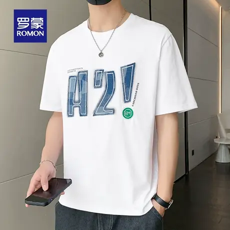 罗蒙男士纯棉短袖T恤夏季薄款青年圆领休闲男装上衣服印花冰丝体t图片