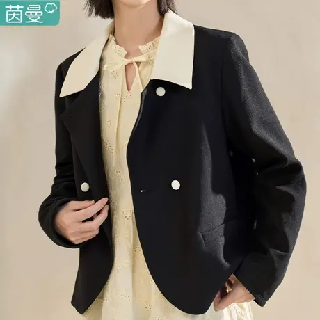 茵曼清仓特价短外套女小个子2023新款秋冬短款夹克上衣法式小西装图片
