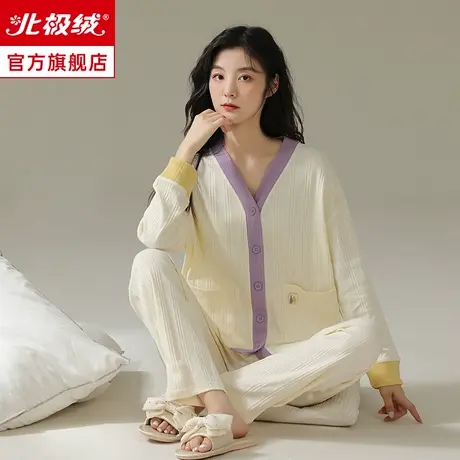 纯棉长袖睡衣女春秋款大码宽松宿舍简约可外穿女士夏季套装家居服商品大图