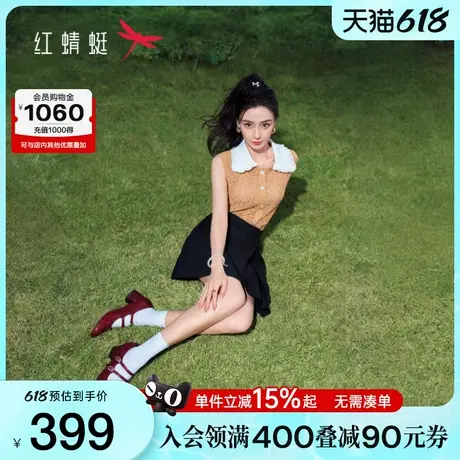 Angelababy同款红蜻蜓双倍红色玛丽珍高跟鞋粗跟单鞋法式复古皮鞋图片