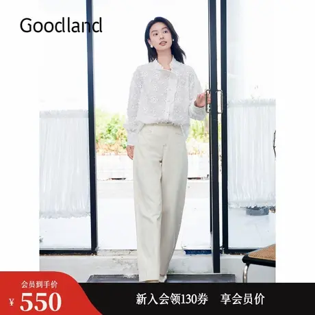 【博主同款】Goodland美地秋法式镂空花影衬衫上衣商品大图