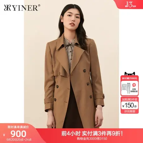 YINER音儿女装秋季新款中长款西装领风衣外套商品大图