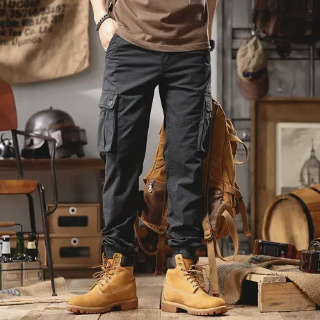 痞帅机能工装裤男款潮牌多口袋宽松大码束脚裤男士运动休闲裤子潮商品大图