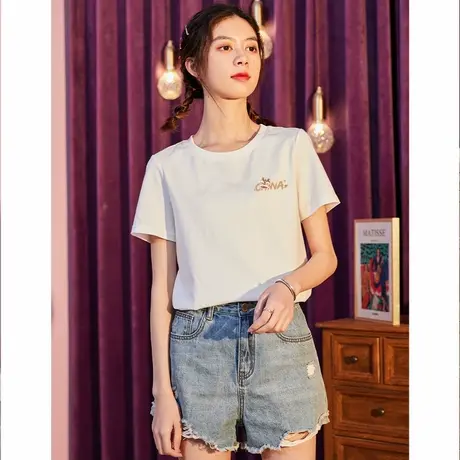 唐狮白色纯棉短袖t恤女2024新款爆款夏季时尚内搭打底衫VB图片