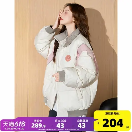 【防水】唐狮2025秋冬新款女拼接棉衣潮流撞色温柔风小众保暖外套图片