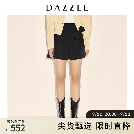 DAZZLE米奇系列 地素奥莱 黑色褶皱米奇短裙半身裙女2E1S2411A商品大图