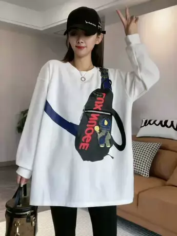 白色ins圆领卫衣女秋季新款2023长袖宽松休闲慵懒学生外套上衣潮商品大图