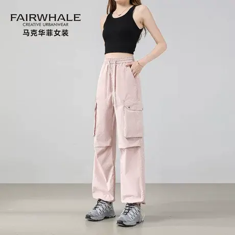 马克华菲美式工装裤女2025新款夏季户外三防高腰阔腿休闲降落伞裤图片