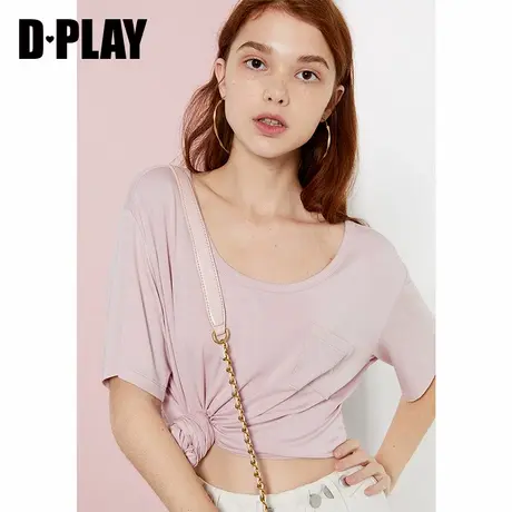 Dplay德帕拉夏季新款白色圆领短袖纯色t恤宽松休闲打底衫女上衣商品大图