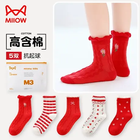 猫人女童袜子秋冬红色中筒棉袜儿童袜保暖宝宝长筒春秋红袜冬加厚图片